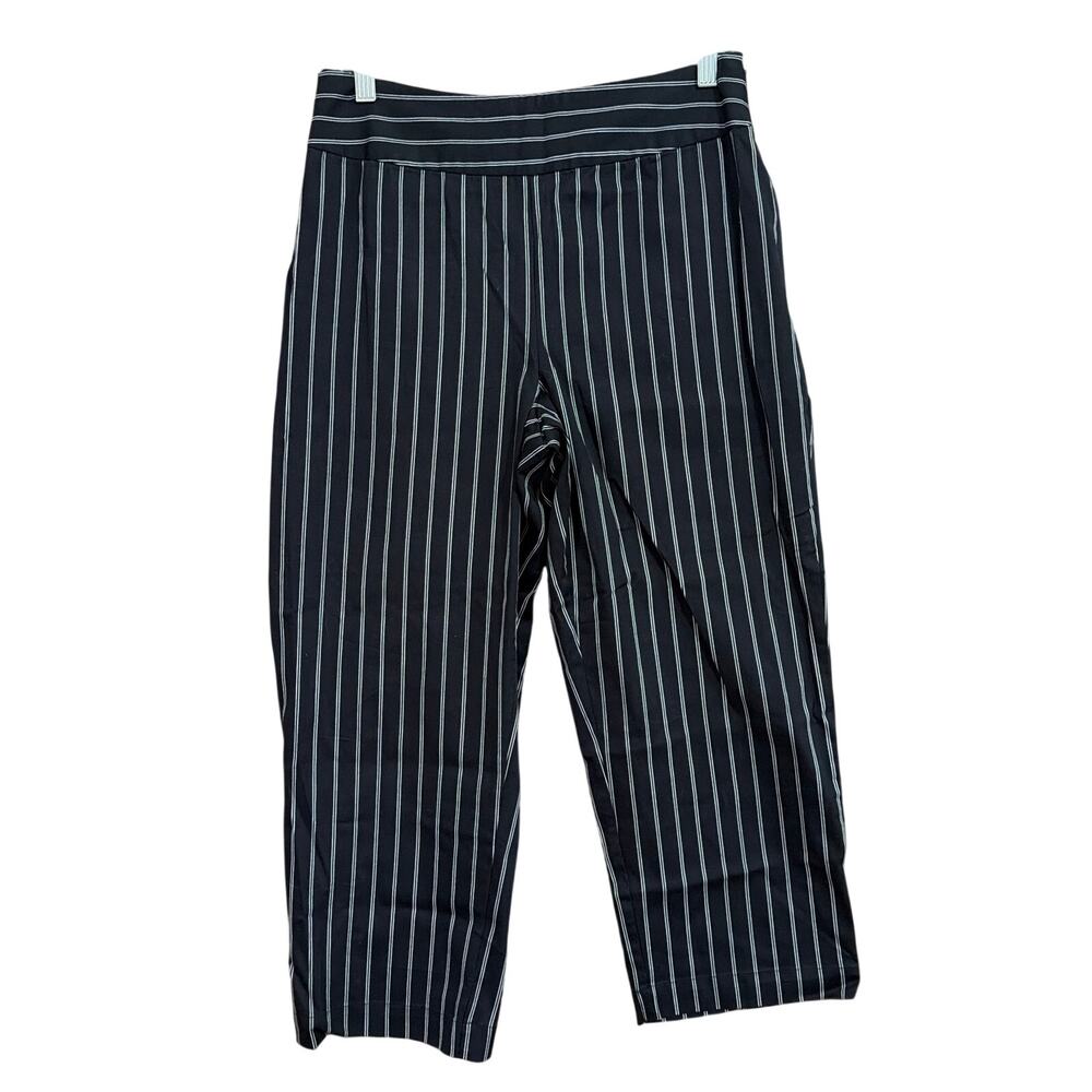 Chicos Womens Pants Black White Striped Pull on Side Zip Ankle Stretch 1(M)